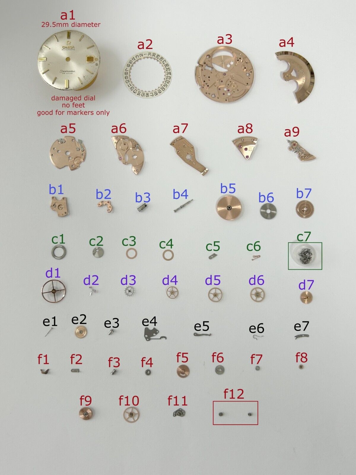 Omega Cal 563 Watch Parts Movement Calendar Disc Fork Wheels Springs Bridge 4