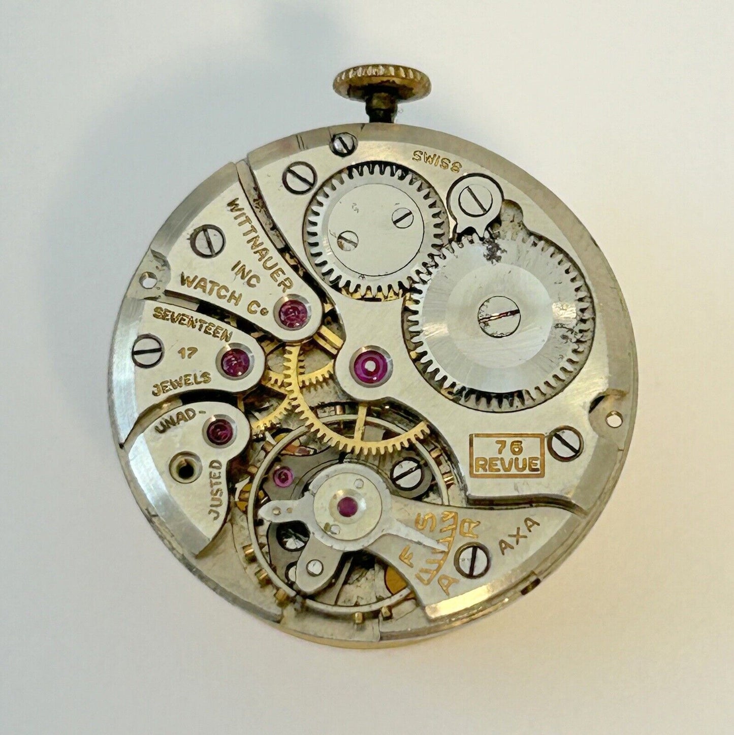Wittnauer Cal 76 Revue Watch Movement For Parts Balance Fork Spring Bridge - Used Watch Parts