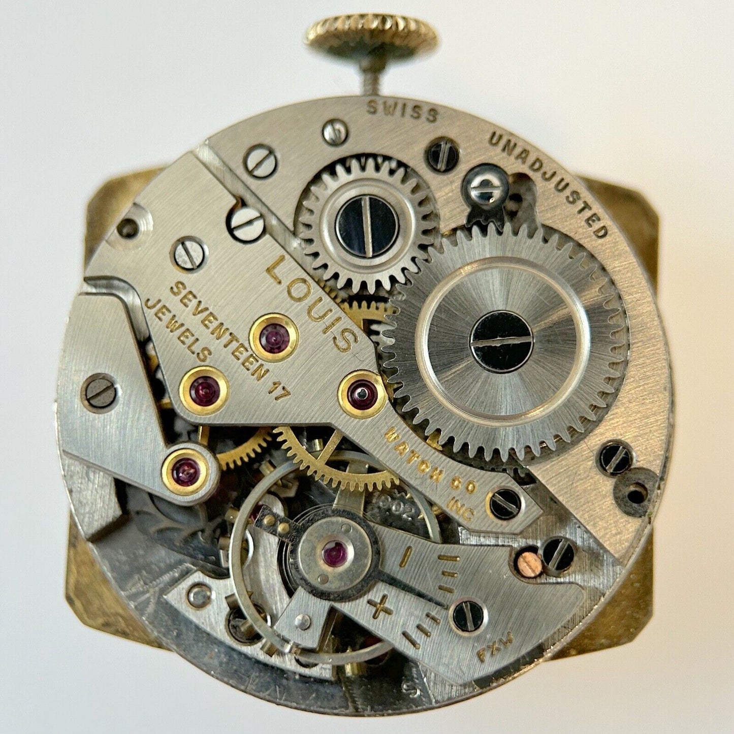 Louis 17 Jewels Watch Movement For Parts Balance Fork Spring Bridge - Used Watch Parts