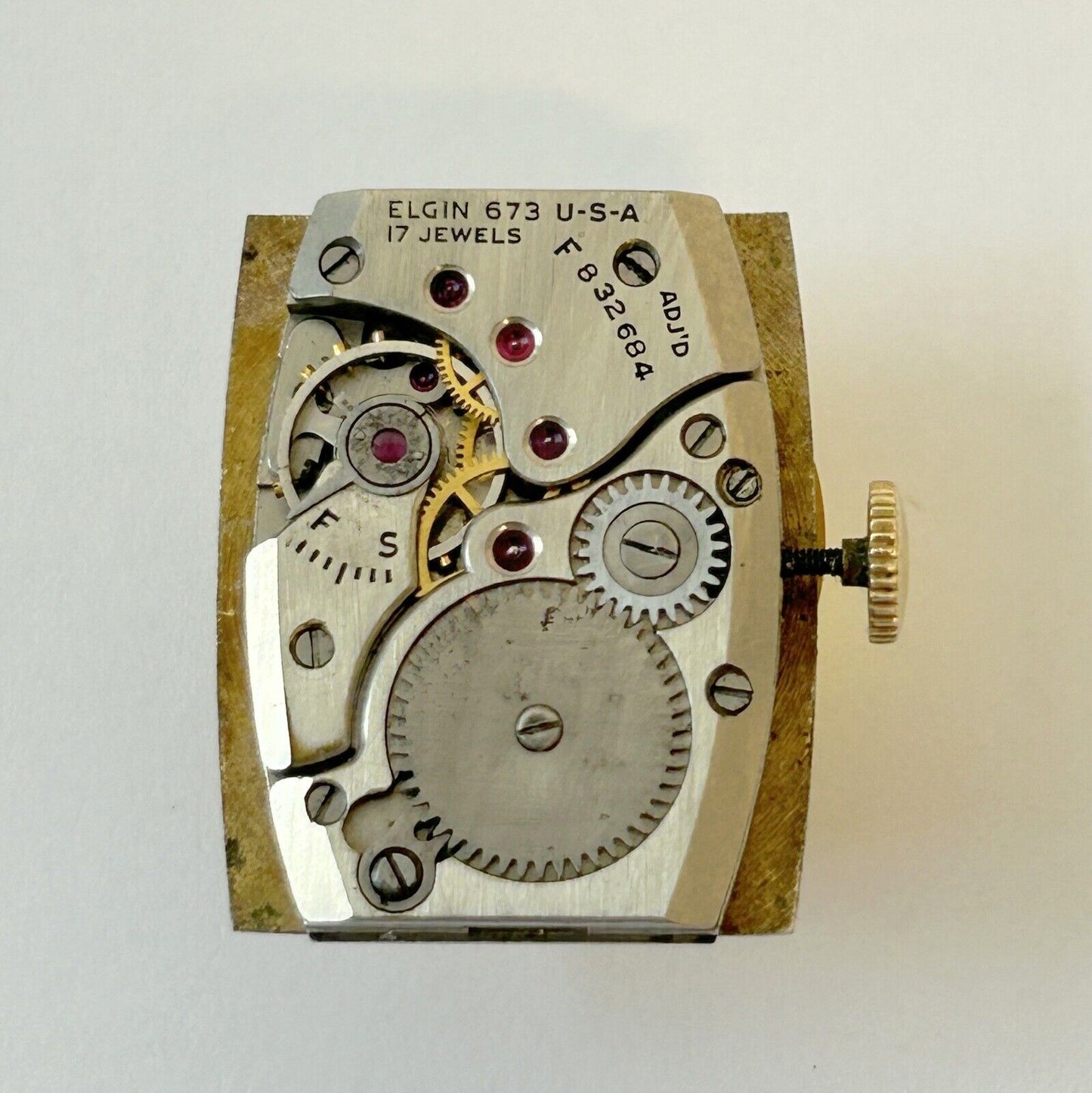 Elgin Cal 673 Watch Parts Movement Balance Fork Wheels Spring Bridge - Used Watch Parts