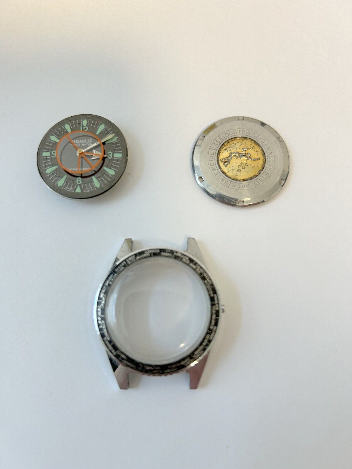 Aquarius peace watch parts movement H.Ritz dial crystal hands bezel case back - Used Watch Parts