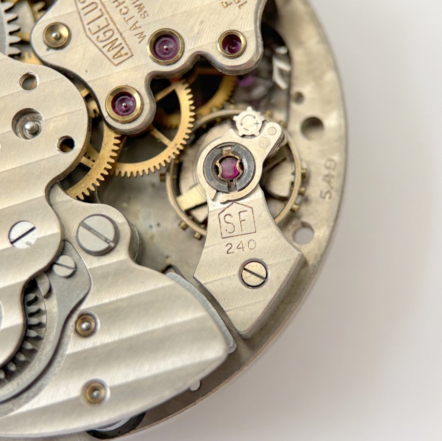 Runs & Sets Angelus cal sf240 stem winding alarm clock watch movement