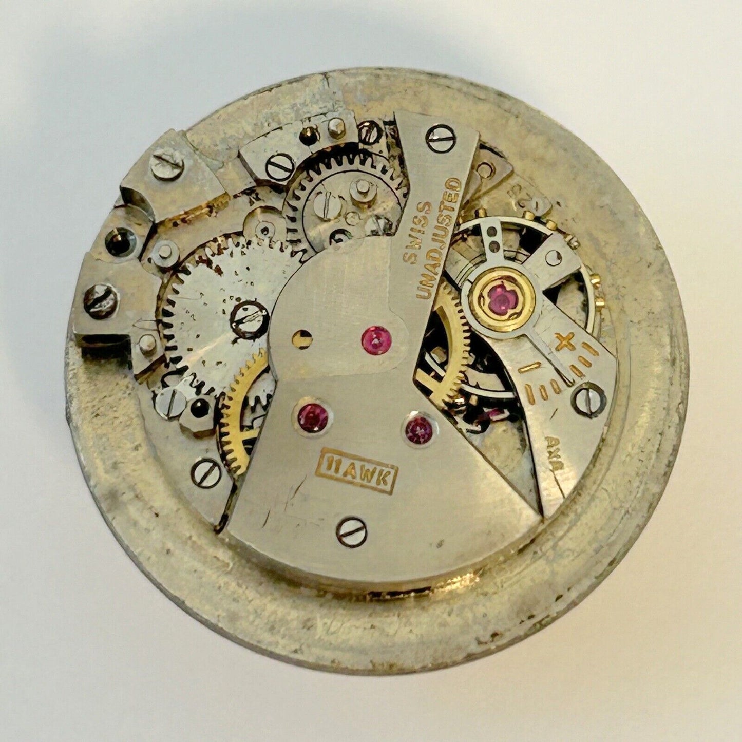 Wittnauer Cal 11AWK Watch Movement For Parts Balance Fork Spring Bridge - Used Watch Parts