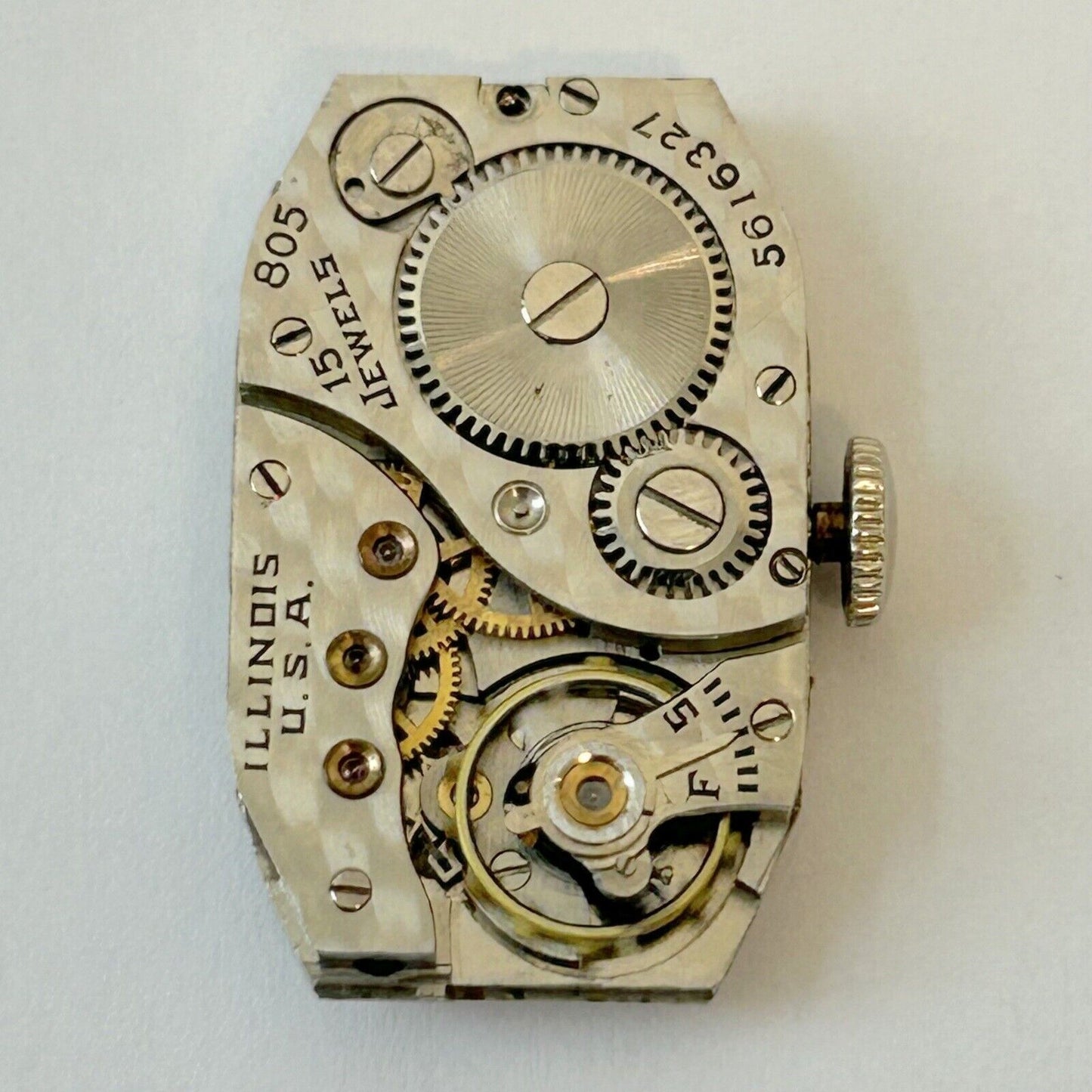 Illinois Cal 805 Watch Parts Movement Balance Fork Wheels Spring Bridge - Used Watch Parts