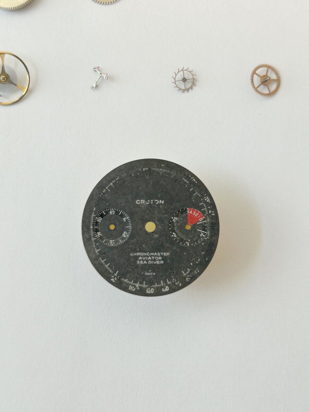Croton Valjoux Cal 23 Chronograph Watch Movement Parts Case Bezel Balance Nivada - Used Watch Parts
