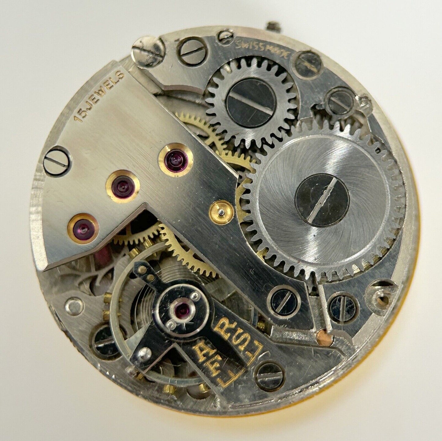 Rodines 15 Jewels 20mm Diameter Watch Parts Movement Balance Fork Spring Bridge - Used Watch Parts