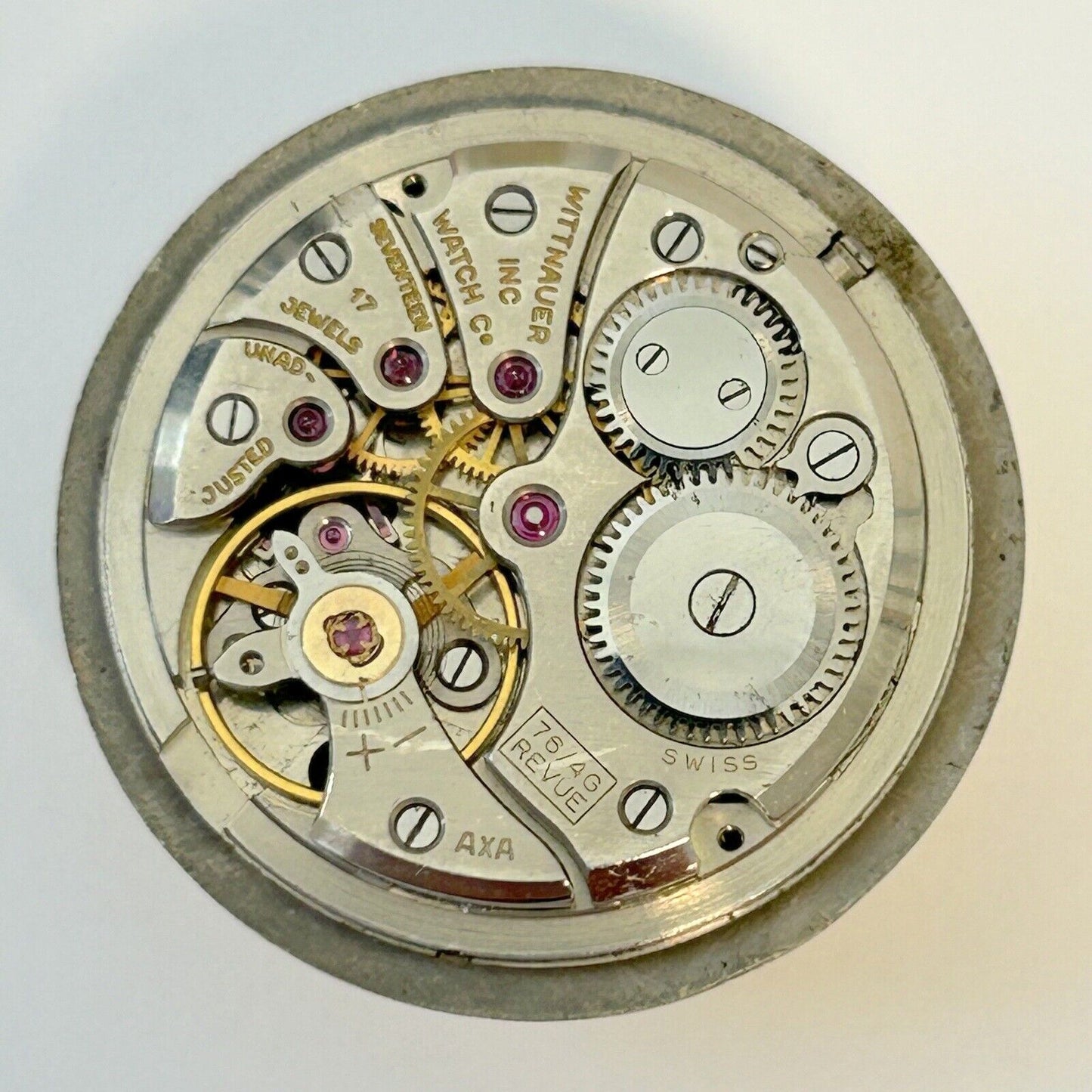 Wittnauer Cal 76/4G Watch Revue Movement For Parts Balance Fork Spring Bridge - Used Watch Parts
