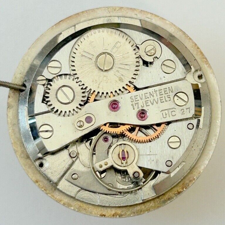 Helbros Cal UTC 27 Watch Movement For Parts Balance Fork Spring Bridge - Used Watch Parts