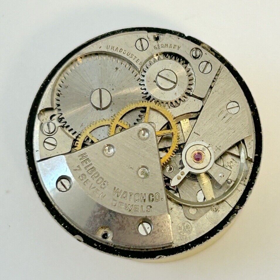 Helbros Cal 1161 Watch Movement For Parts Balance Fork Spring Bridge - Used Watch Parts
