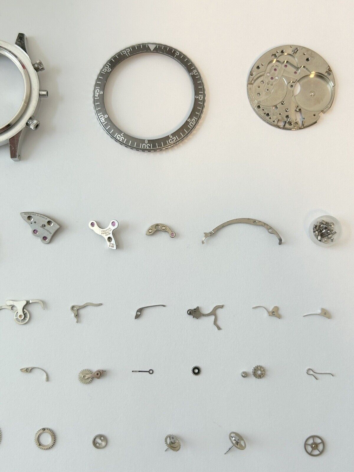 Croton Valjoux Cal 23 Chronograph Watch Movement Parts Case Bezel Balance Nivada - Used Watch Parts