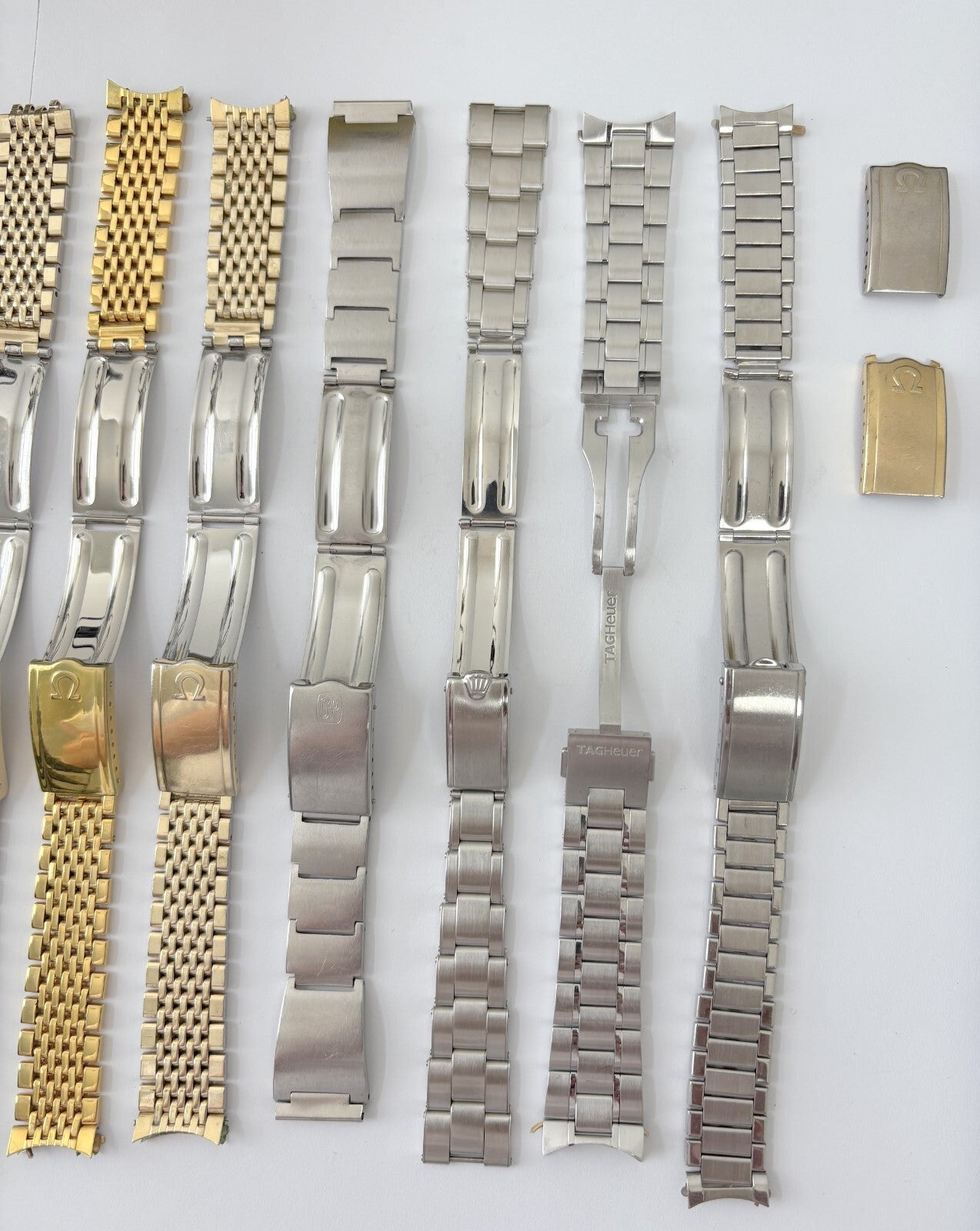 lot of 15 vintage watch bracelets omega rolex tag heuer girard perregaux buckles
