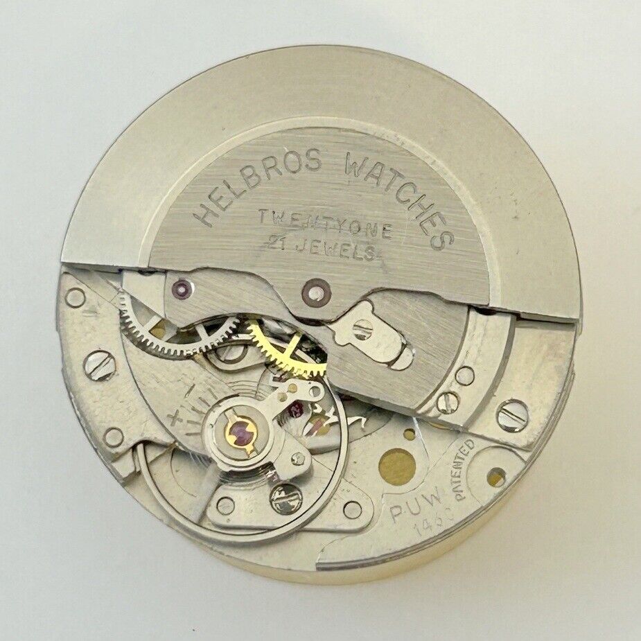 Helbros Cal PUW 1460 Watch Movement For Parts Balance Fork Spring Bridge Desk - Used Watch Parts