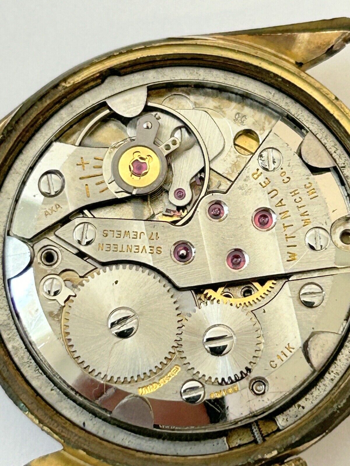 Wittnauer Cal C11K Watch Parts Movement Balance Spring Dial Hand Case Fork - Used Watch Parts
