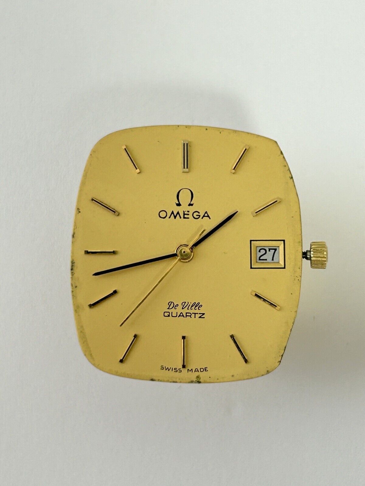 Runs & Sets Omega cal 1430 ETA 255.411 quartz watch movement dial hands crown - Used Watch Parts