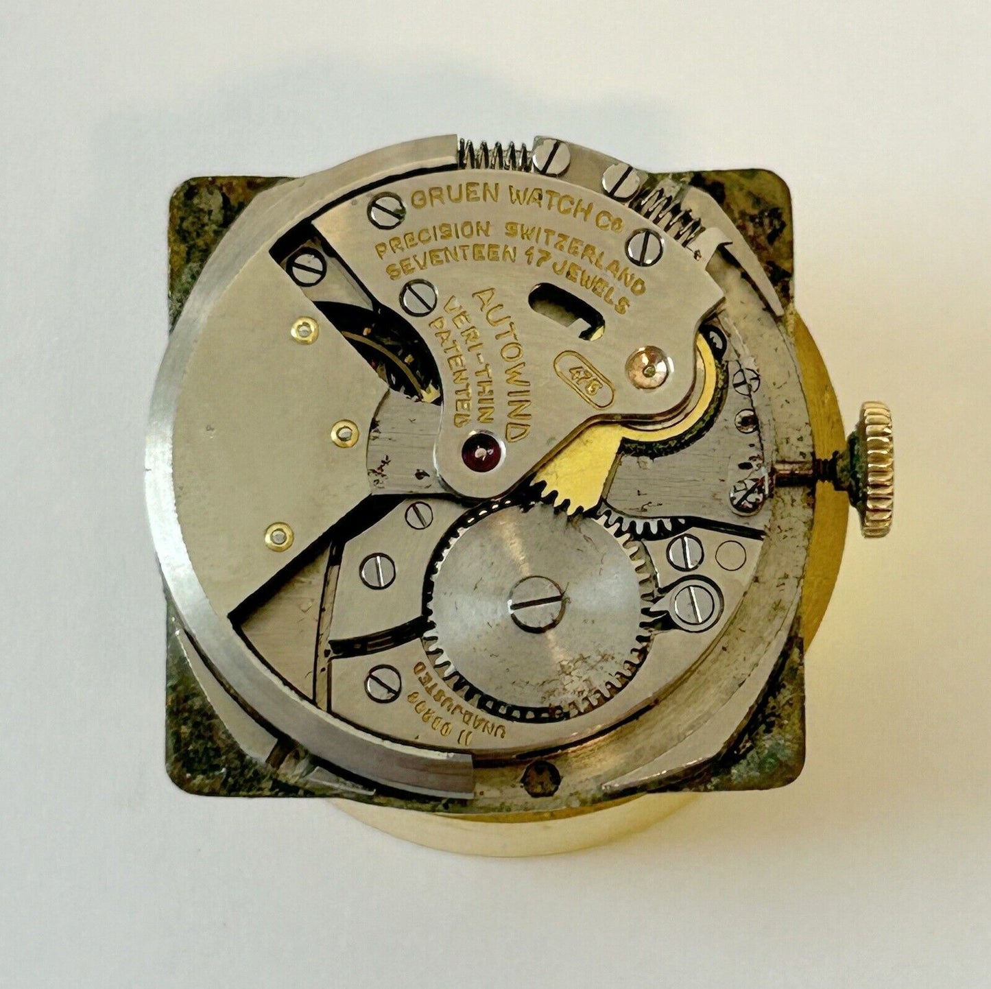 Gruen Cal 475 Watch Parts Movement Balance Fork Wheels Spring Bridge - Used Watch Parts