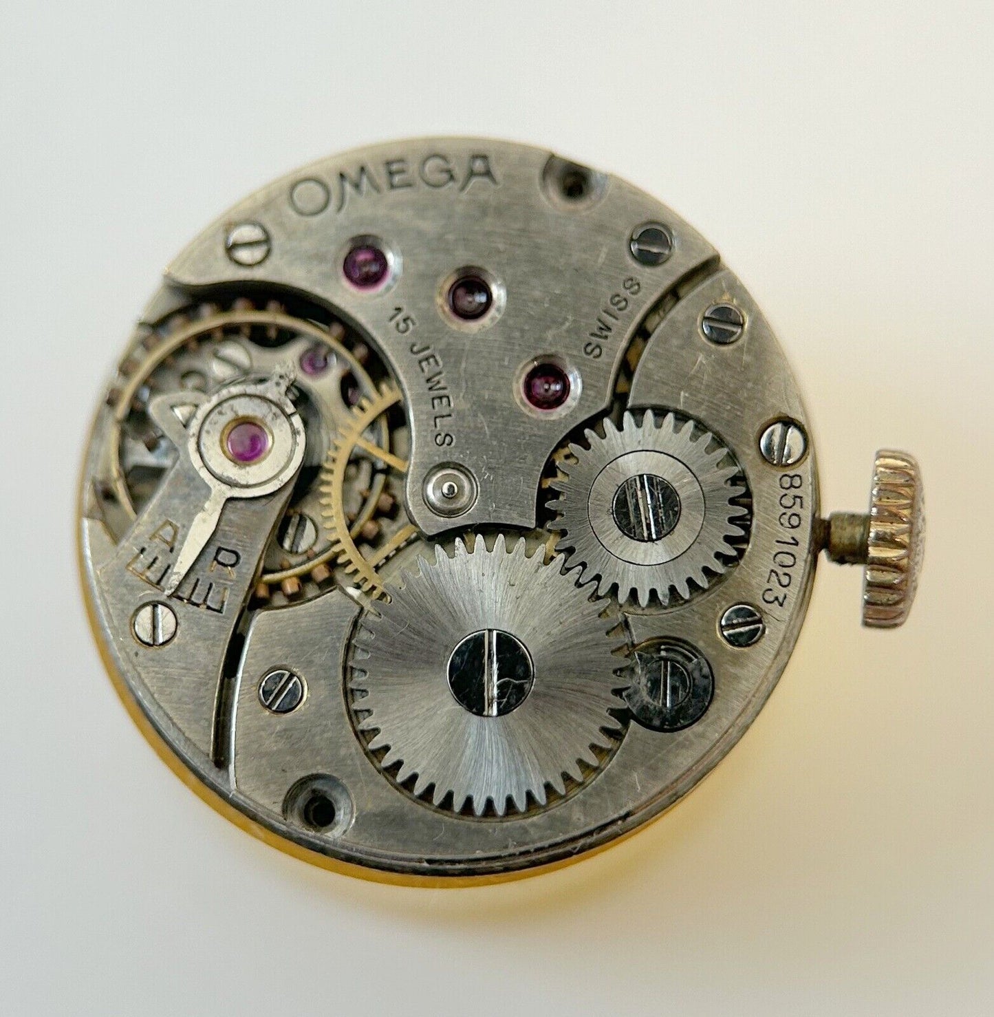 Omega Cal 19.4T.2 Watch Movement Parts Balance Fork Spring Bridge Barrel Wheels - Used Watch Parts