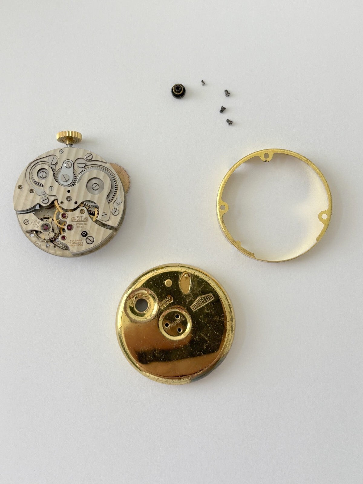 Runs & Sets Angelus cal sf240 stem winding alarm clock watch movement