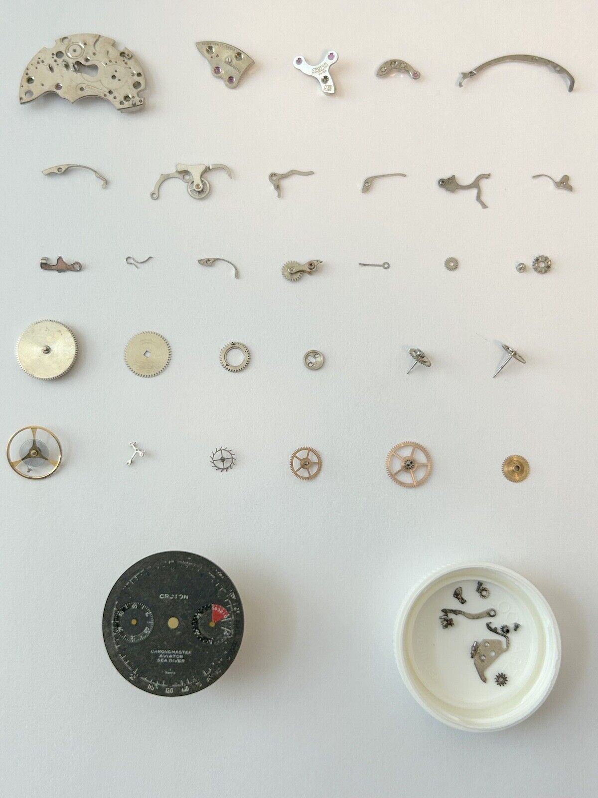 Croton Valjoux Cal 23 Chronograph Watch Movement Parts Case Bezel Balance Nivada - Used Watch Parts