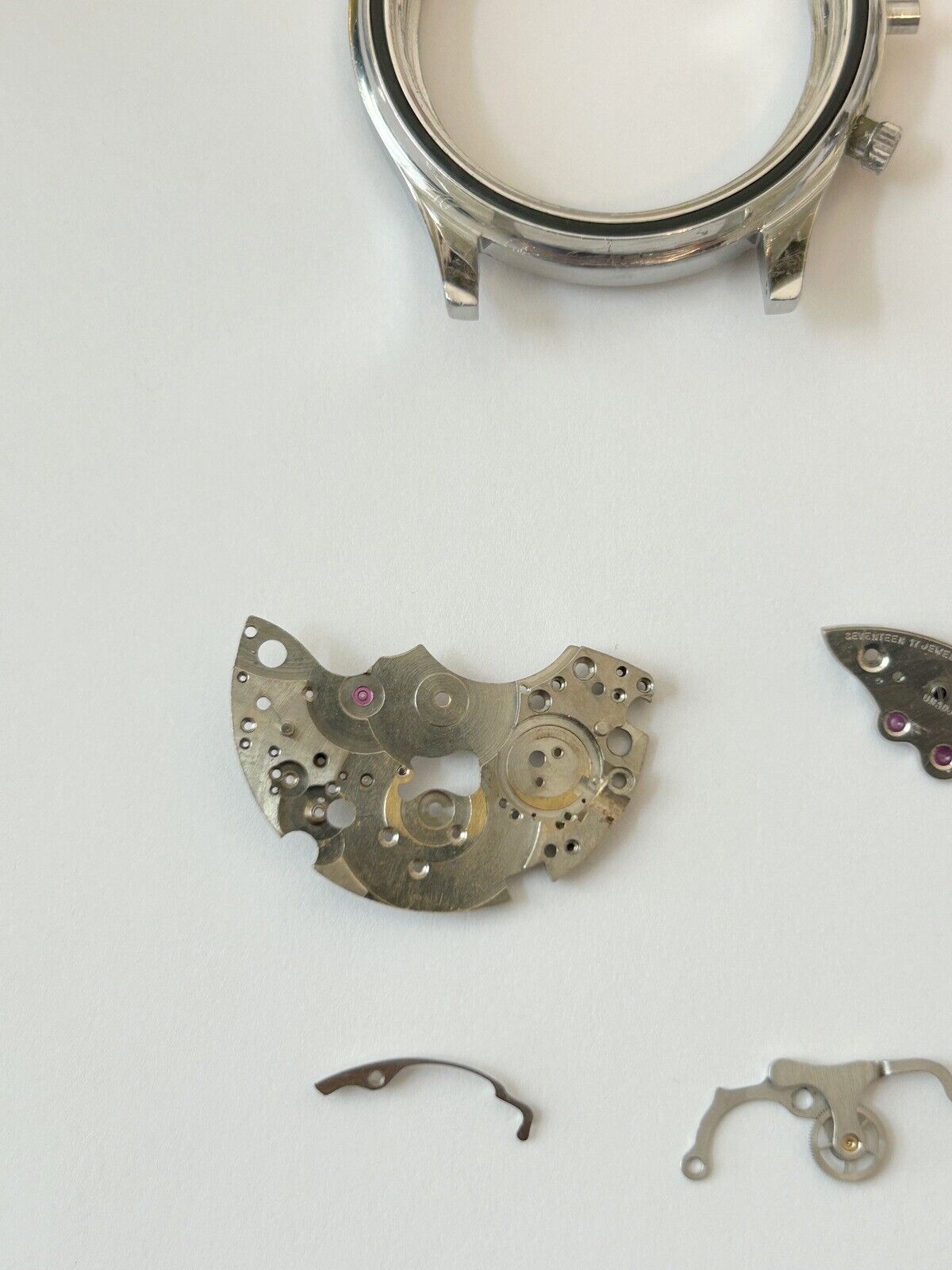 Croton Valjoux Cal 23 Chronograph Watch Movement Parts Case Bezel Balance Nivada - Used Watch Parts