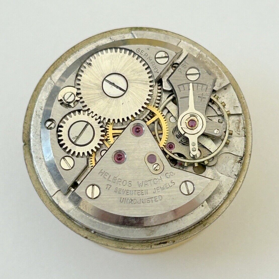 Helbros Cal P.61 Watch Movement For Parts Balance Fork Spring Bridge - Used Watch Parts