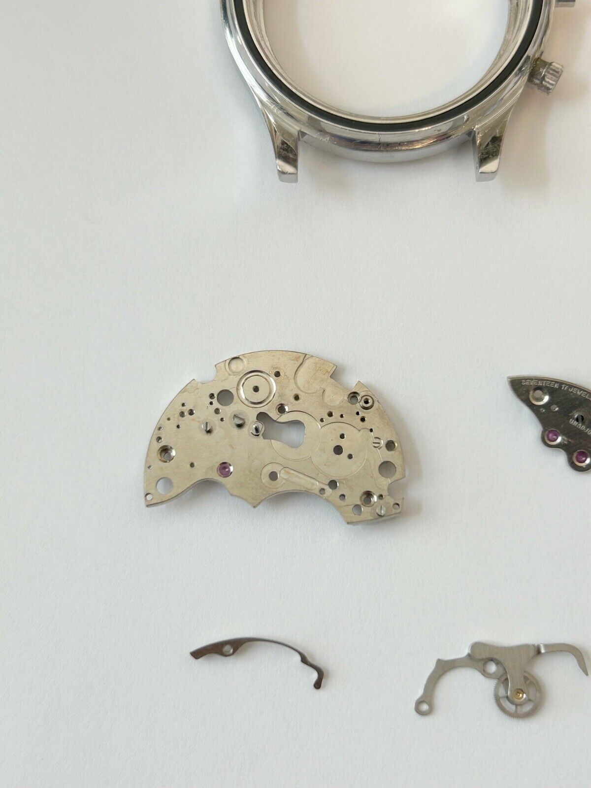 Croton Valjoux Cal 23 Chronograph Watch Movement Parts Case Bezel Balance Nivada - Used Watch Parts