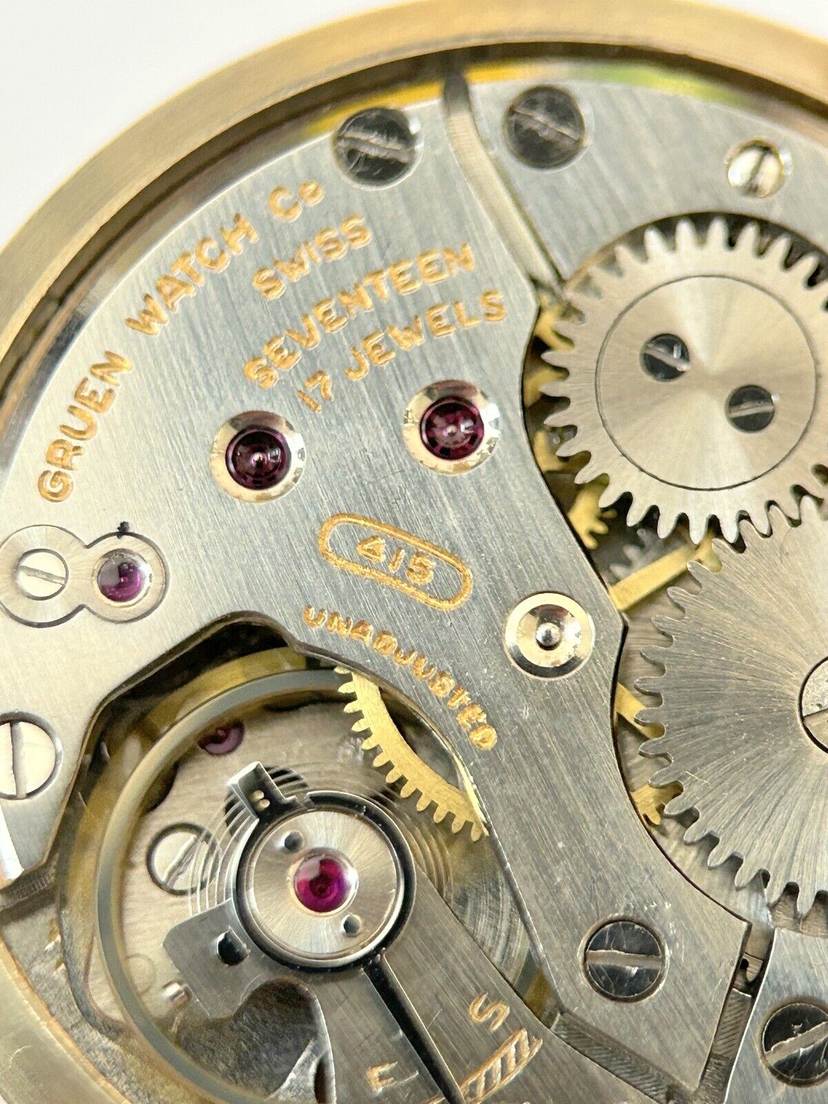 Gruen Cal 415 Watch Parts Movement Balance Fork Wheels Spring Bridge - Used Watch Parts