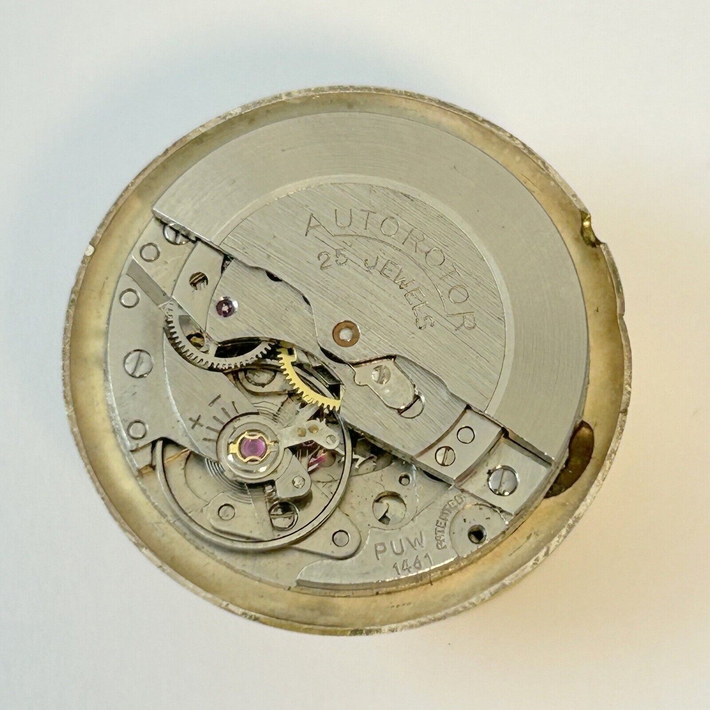 Cal PUW 1461 Watch Movement For Parts Balance Fork Spring Bridge Desk - Used Watch Parts