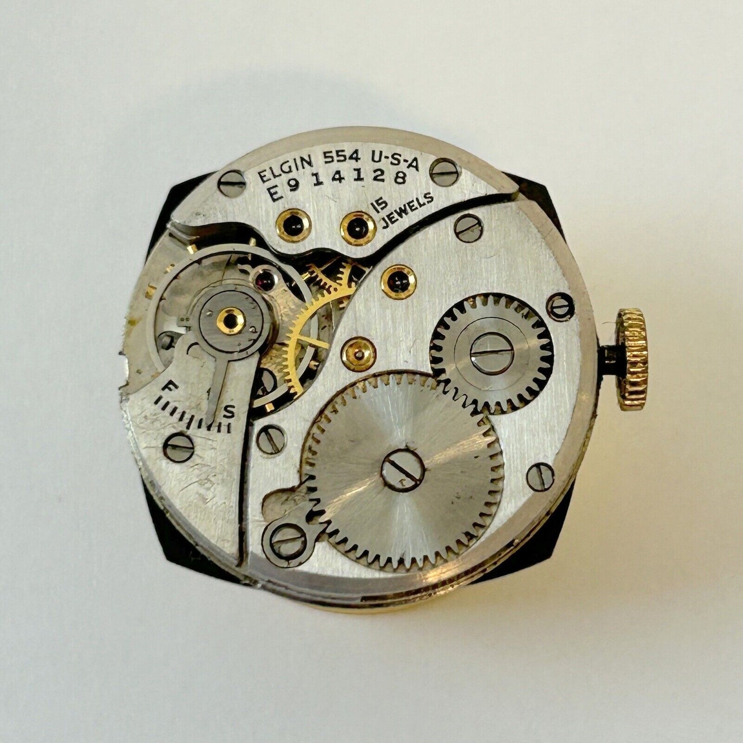 Elgin Cal 554 Watch Parts Movement Balance Fork Wheels Spring Bridge - Used Watch Parts