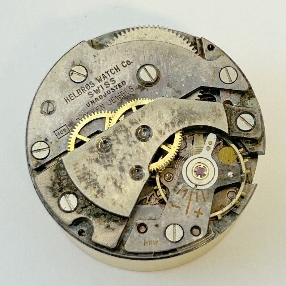 Helbros Cal 109 Watch Movement For Parts Balance Fork Spring Bridge - Used Watch Parts