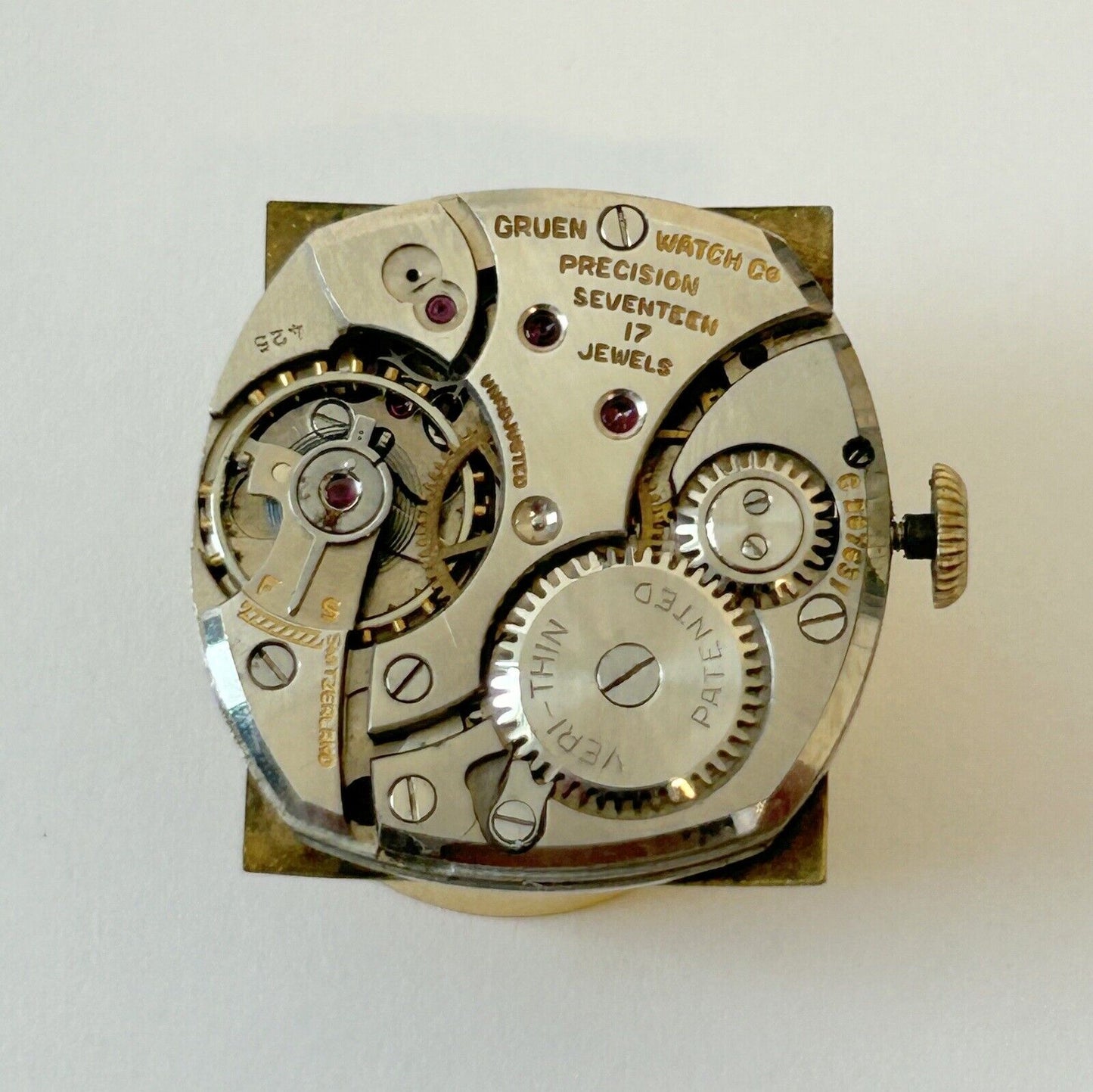 Gruen Cal 425 Watch Parts Movement Balance Fork Wheels Spring Bridge - Used Watch Parts