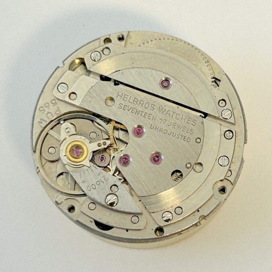 Helbros Cal PUW 565 Watch Movement For Parts Balance Fork Spring Bridge Desk - Used Watch Parts