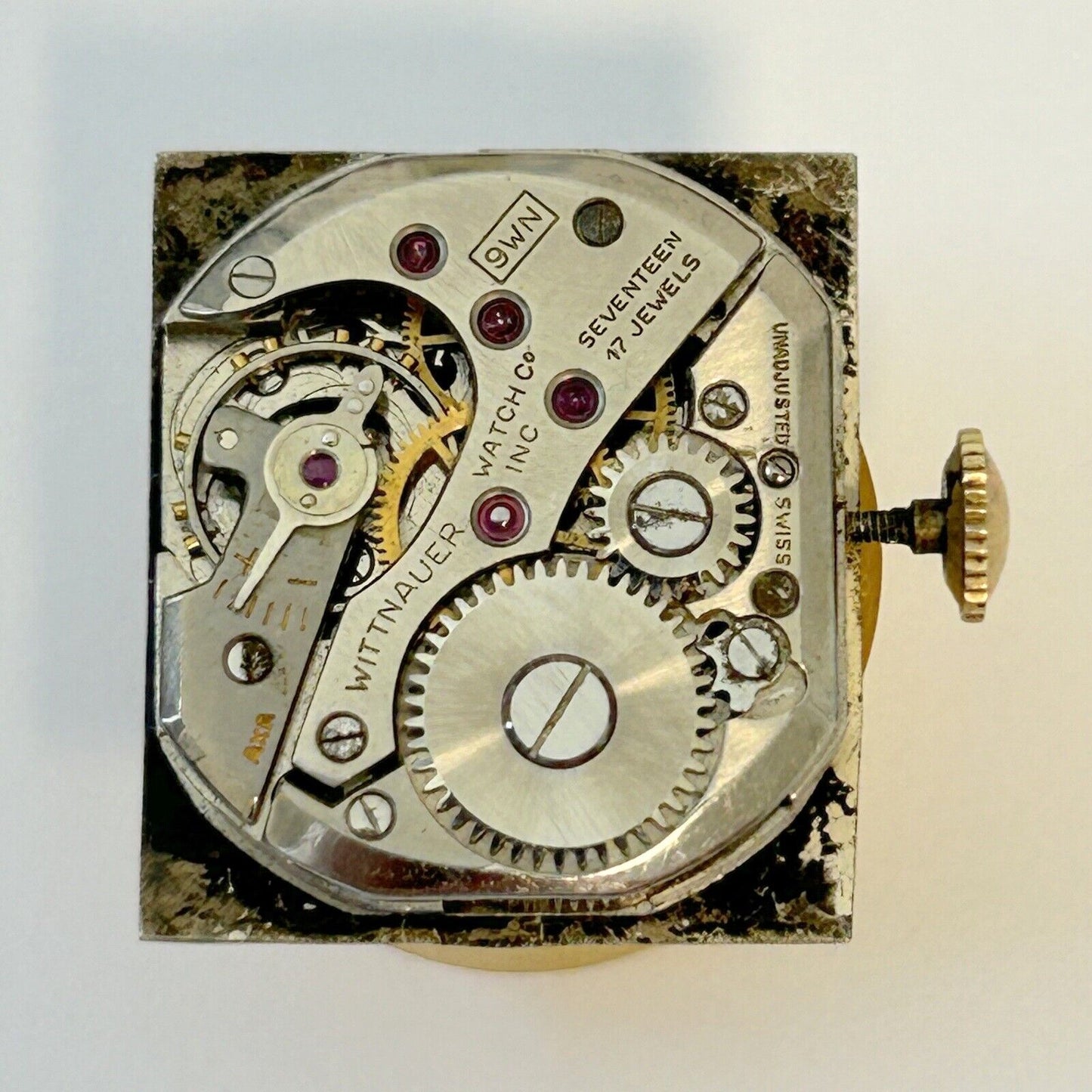 Wittnauer Cal 9WN Watch Movement For Parts Balance Fork Spring Bridge - Used Watch Parts