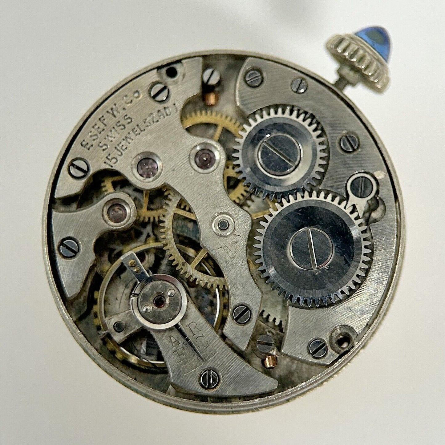 Esef W. Co 15 Jewels 22mm Diameter Watch Parts Movement Balance Fork Spring - Used Watch Parts