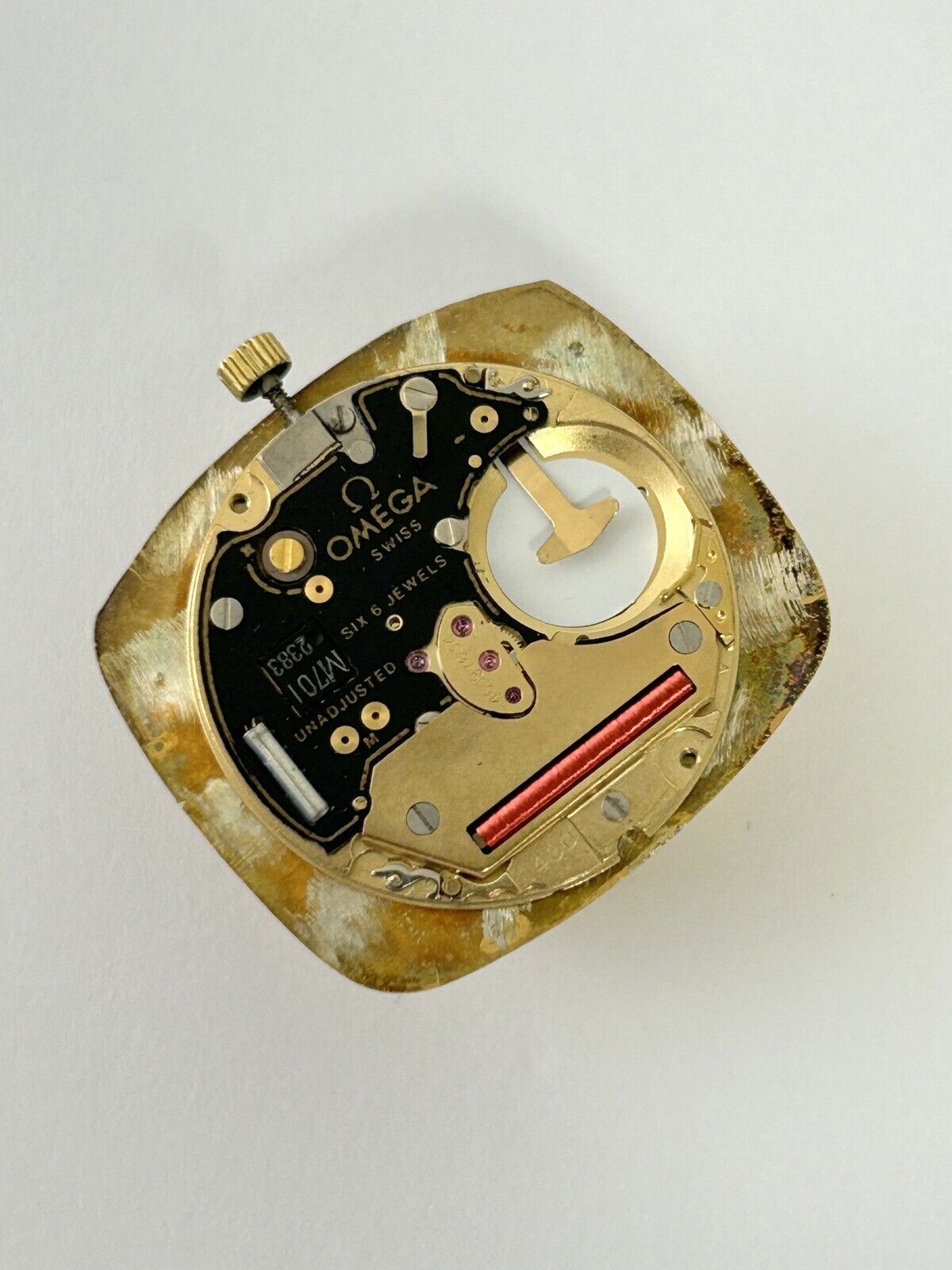Runs & Sets Omega cal 1430 ETA 255.411 quartz watch movement dial hands crown - Used Watch Parts