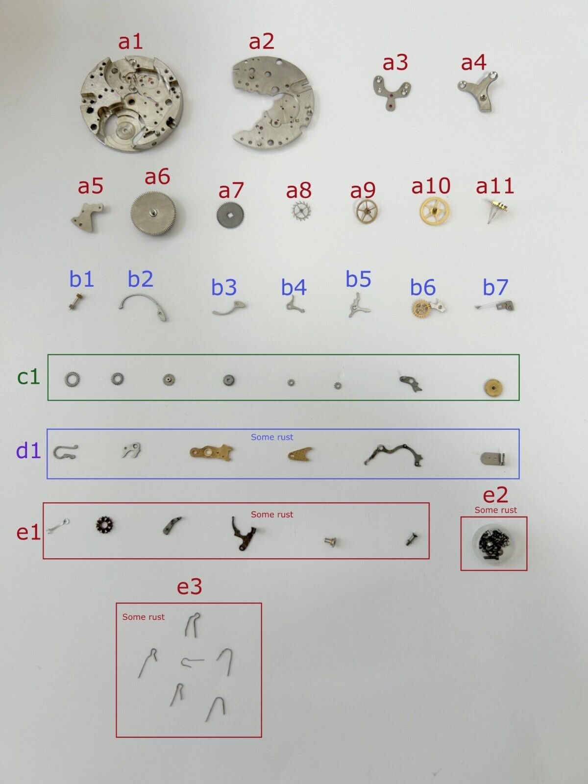 Venus Cal 170 Movement Part Balance Wheel Spring Barrel Bridge Wakmann Breitling - Used Watch Parts