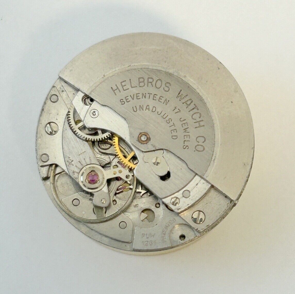 Helbros Cal PUW 1261 Watch Movement For Parts Balance Fork Spring Bridge Desk - Used Watch Parts