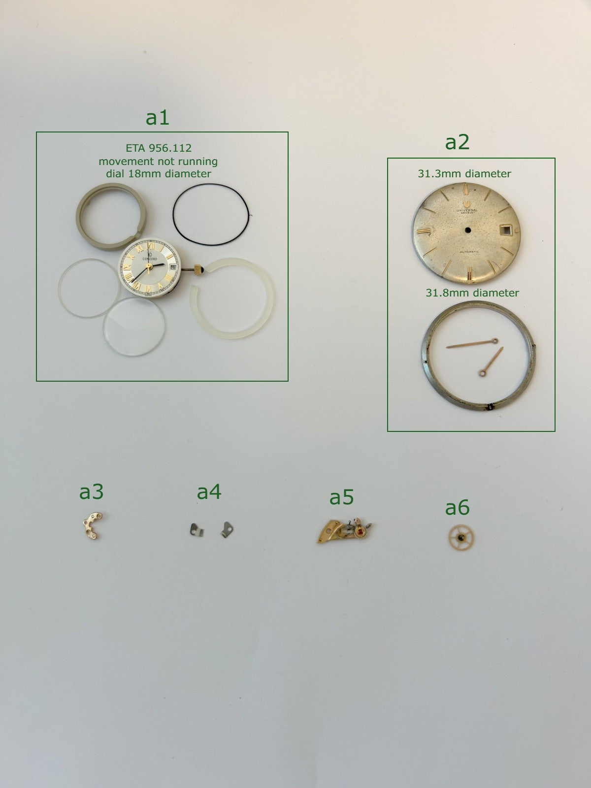 Ladies Concord ETA 956.112 Universal Geneve Polerouter Dial Omega Cal 560 parts - Used Watch Parts