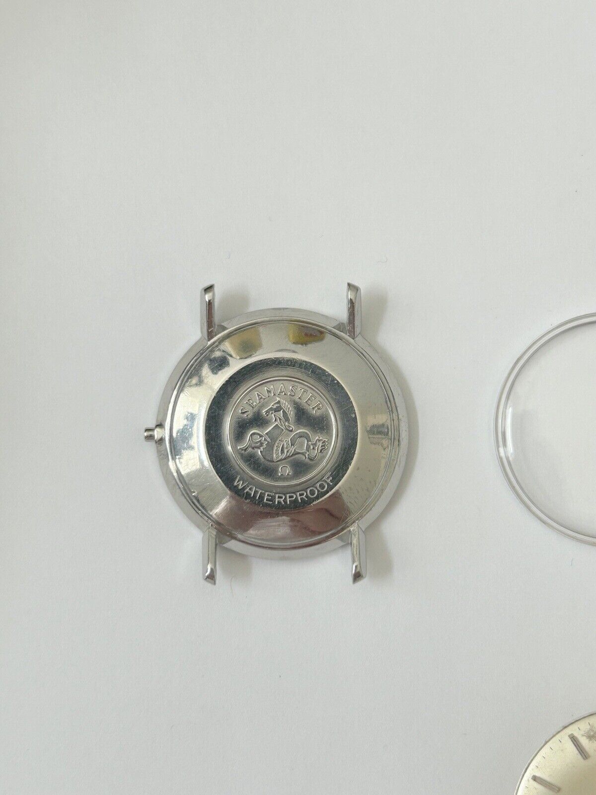 Omega Ref 166.020 34.5mm watch case back parts dial bezel crystal for Cal 560 - Used Watch Parts