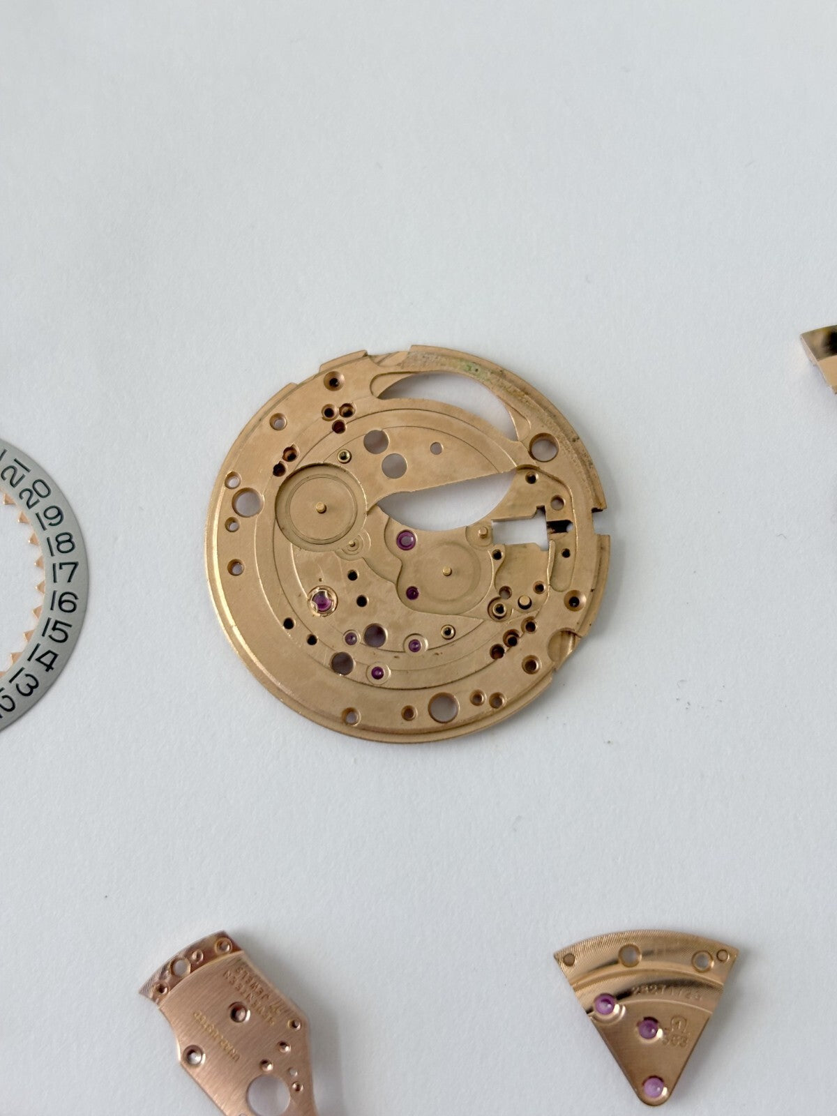 Omega Cal 563 Watch Parts Movement Calendar Disc Fork Wheels Springs Bridge 5