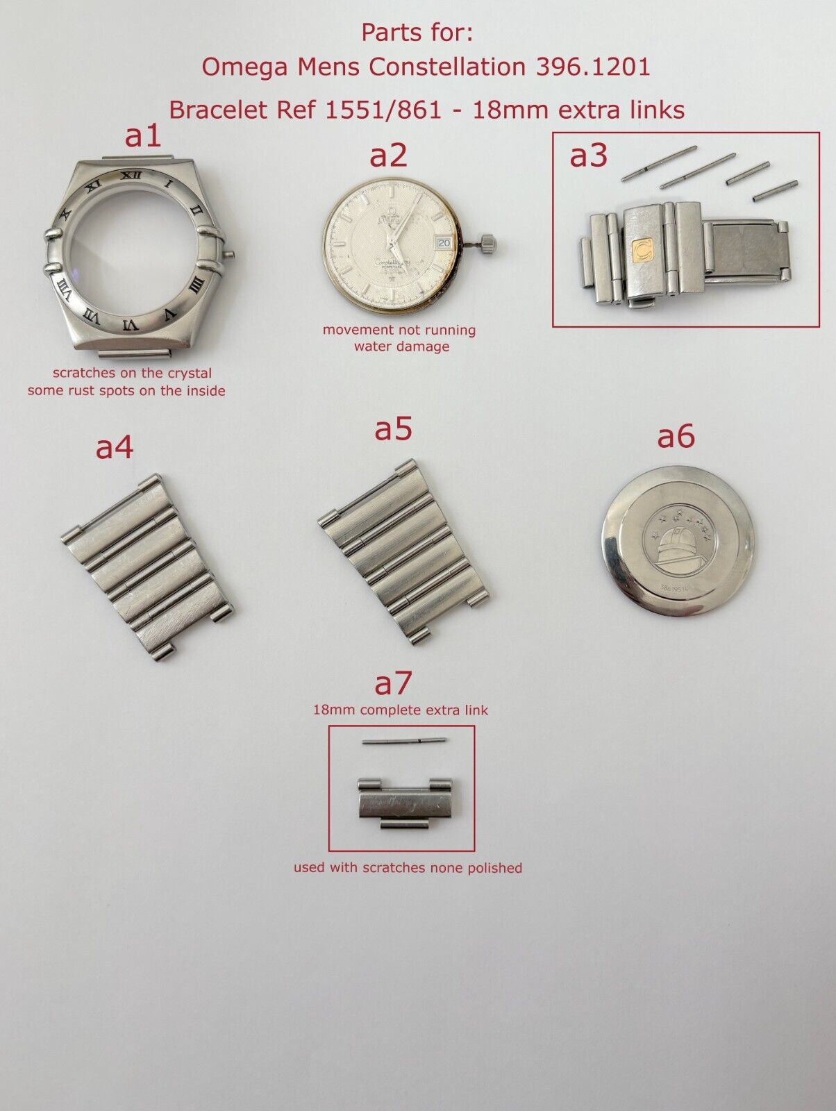 OMEGA Constellation parts bracelet ref 396.1201 1551/861 watch extra link 18mm