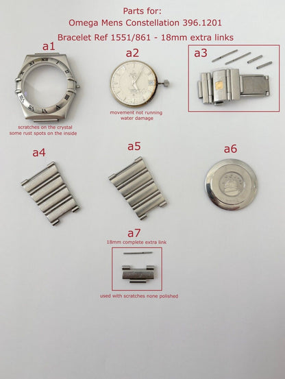 OMEGA Constellation parts bracelet ref 396.1201 1551/861 watch extra link 18mm