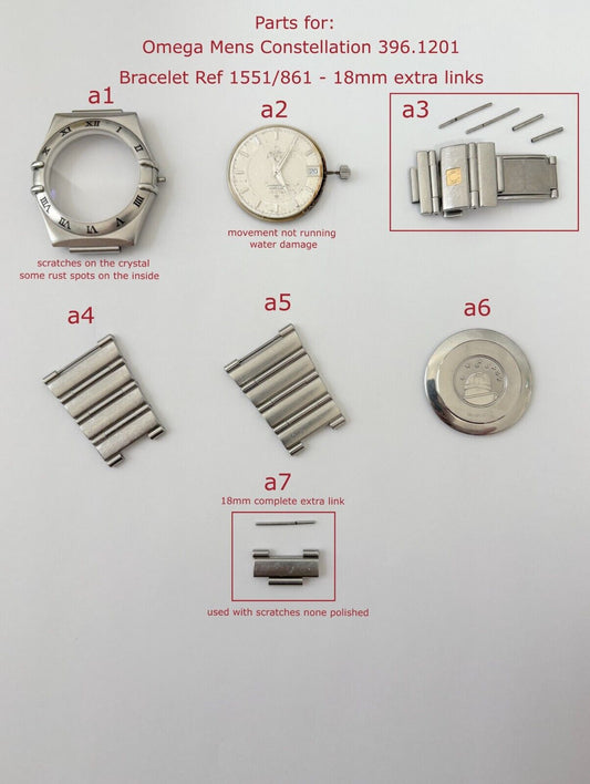 OMEGA Constellation parts bracelet ref 396.1201 1551/861 watch extra link 18mm