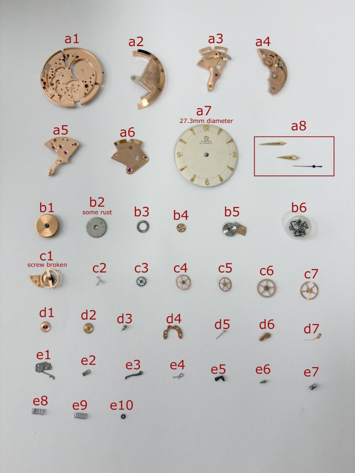 Omega Cal 351 Watch Parts Movement Balance Fork Wheel Spring 350 354 352 353 3