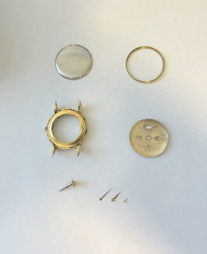 Kingston Watch 107 C Parts Case Hands Dial Stem Bezel Triple-Date Moon Phase - Used Watch Parts