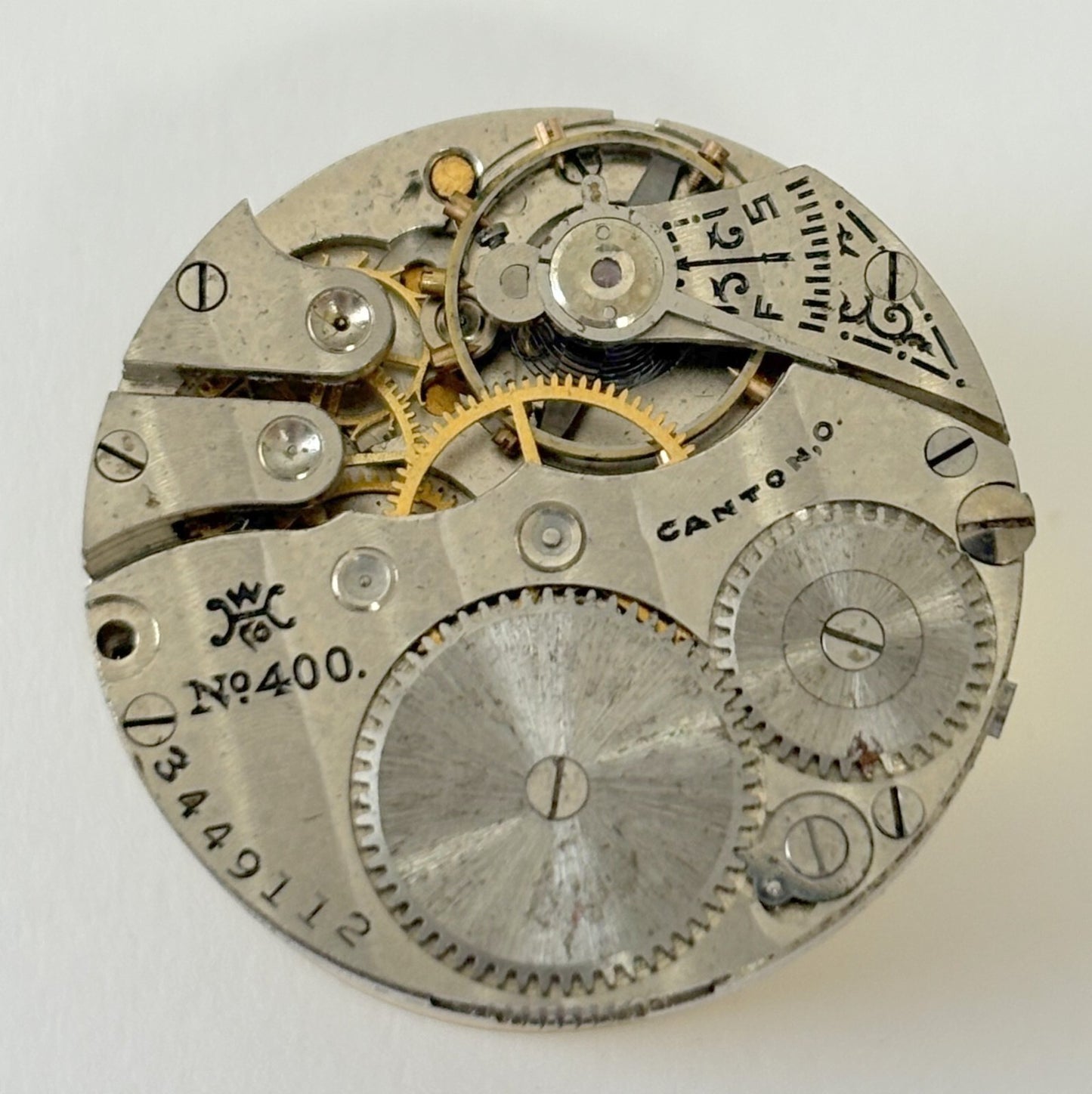 Canton No 400 Pocket Watch Part Movement Balance Fork Spring Bridge Dial