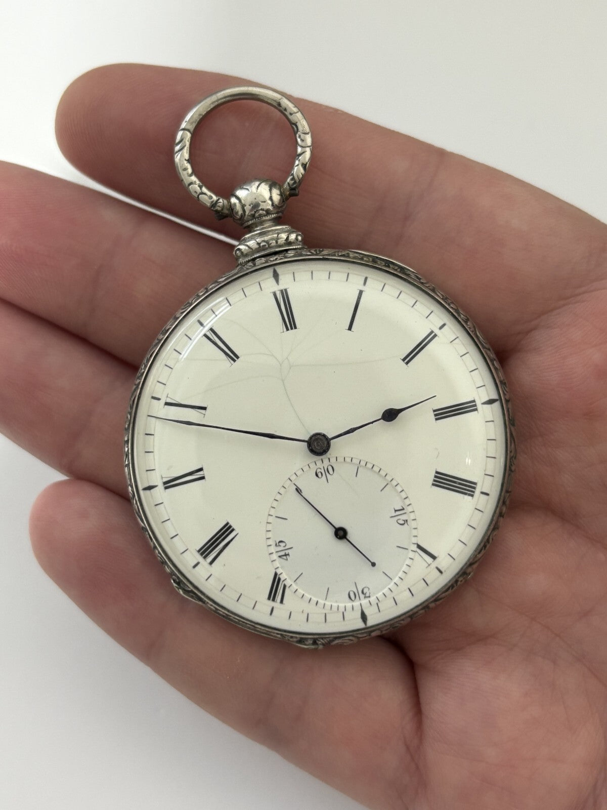 48mm silver pocket watch running