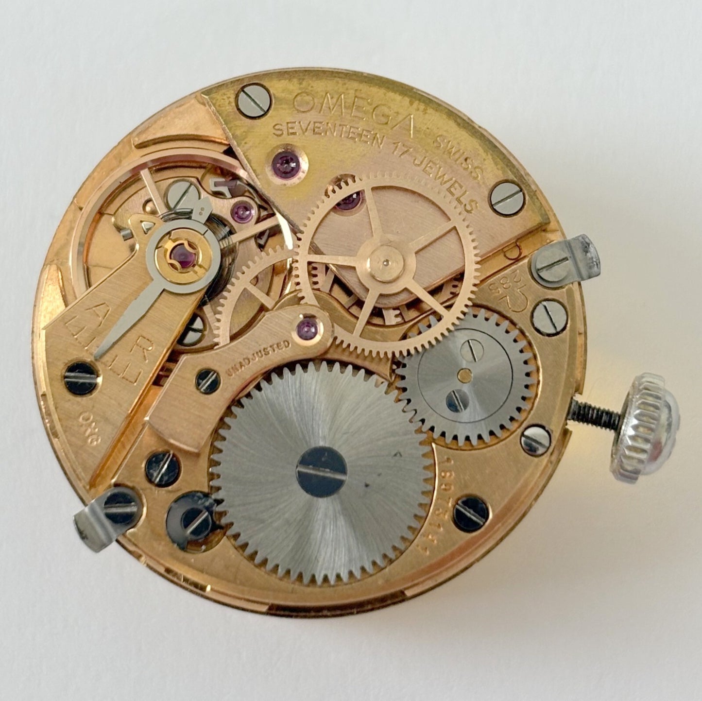 Omega Cal 285 Watch Movement Parts Balance Fork Spring Bridge Barrel 14390-6-SC