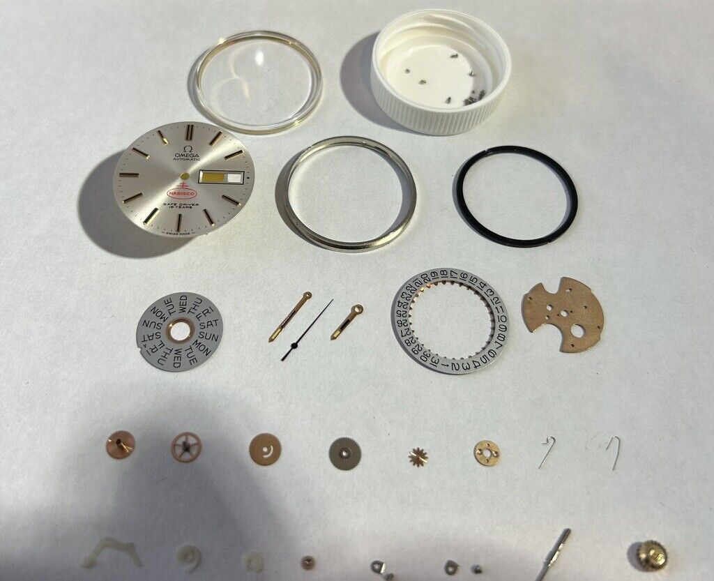 Omega 1020 Parts Movement Balance Fork Wheels Springs Bridge Watch Dial 166.0117 - Used Watch Parts