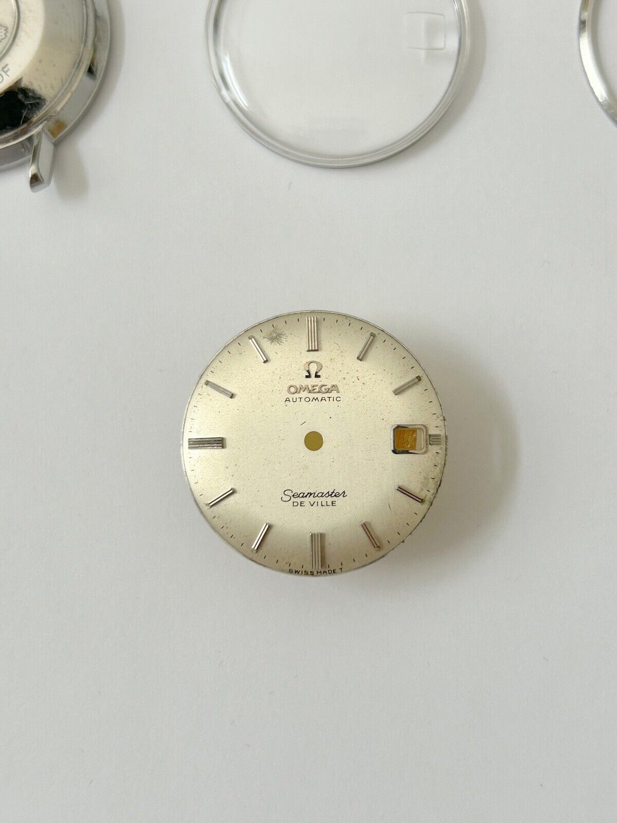 Omega Ref 166.020 34.5mm watch case back parts dial bezel crystal for Cal 560 - Used Watch Parts