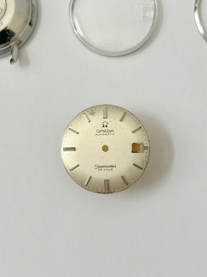 Omega Ref 166.020 34.5mm watch case back parts dial bezel crystal for Cal 560 - Used Watch Parts